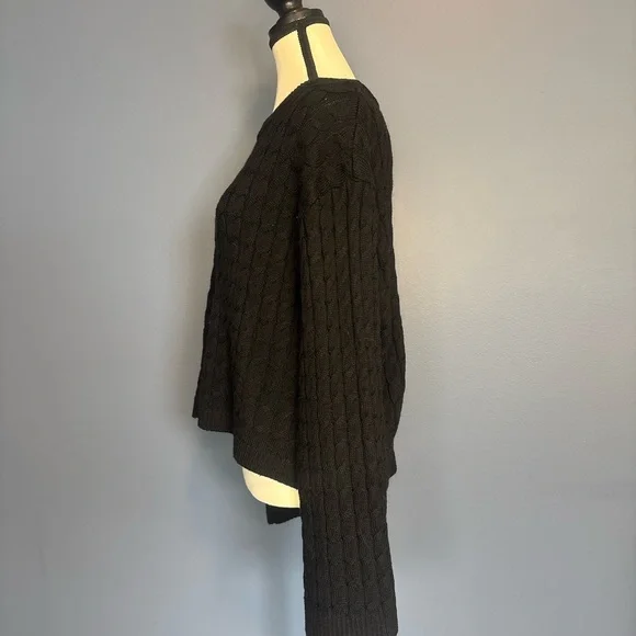 Black Cable Knit Crewneck Sweater | Size Small | Oversized Fit - Picture 5 of 8